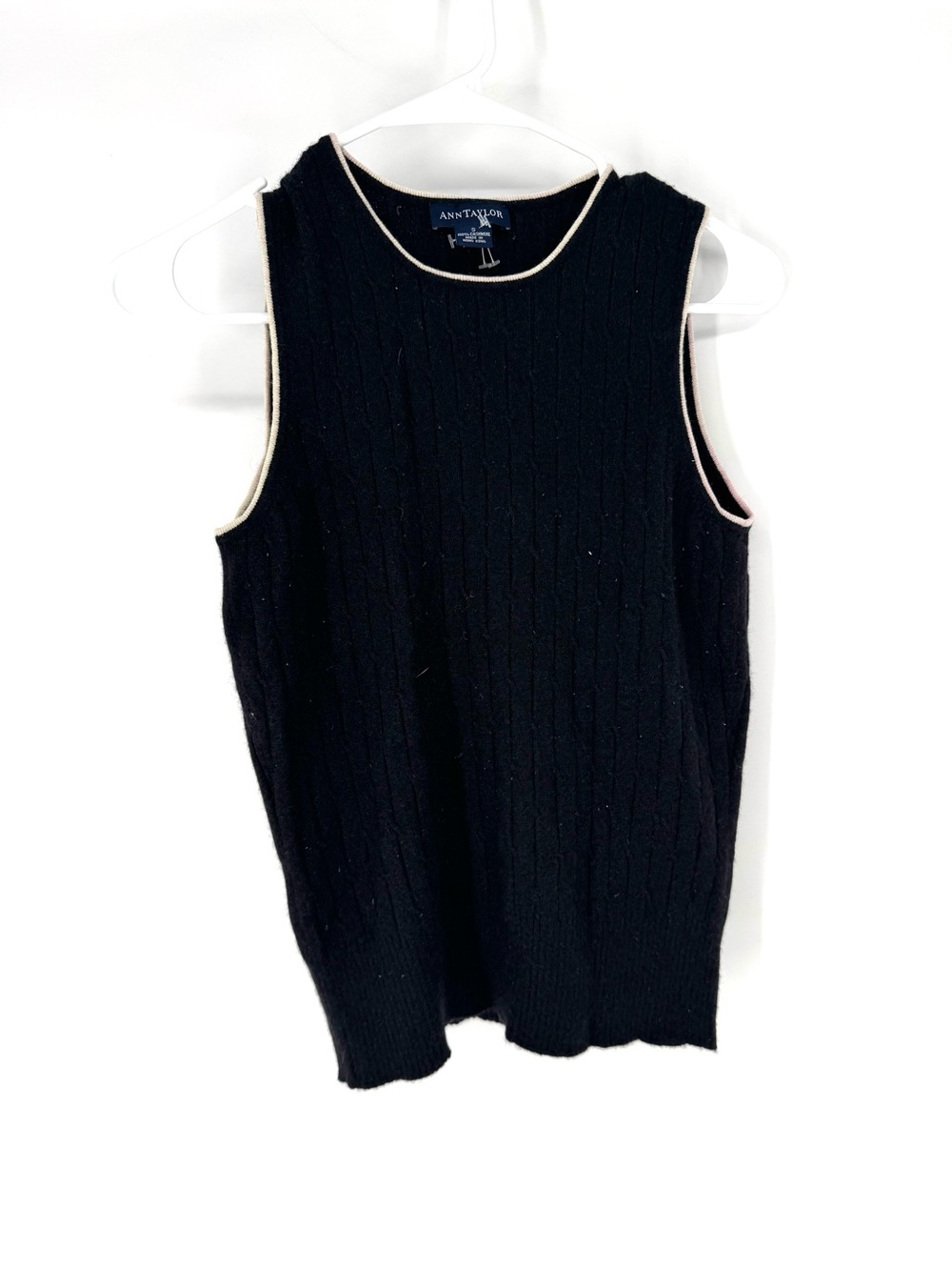 Ann Taylor 100% cashmere black Cable Knit Sleeveless Sweater Tank